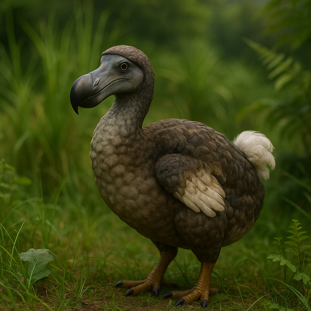 Image of a dodo bird standing in a tropical habitat